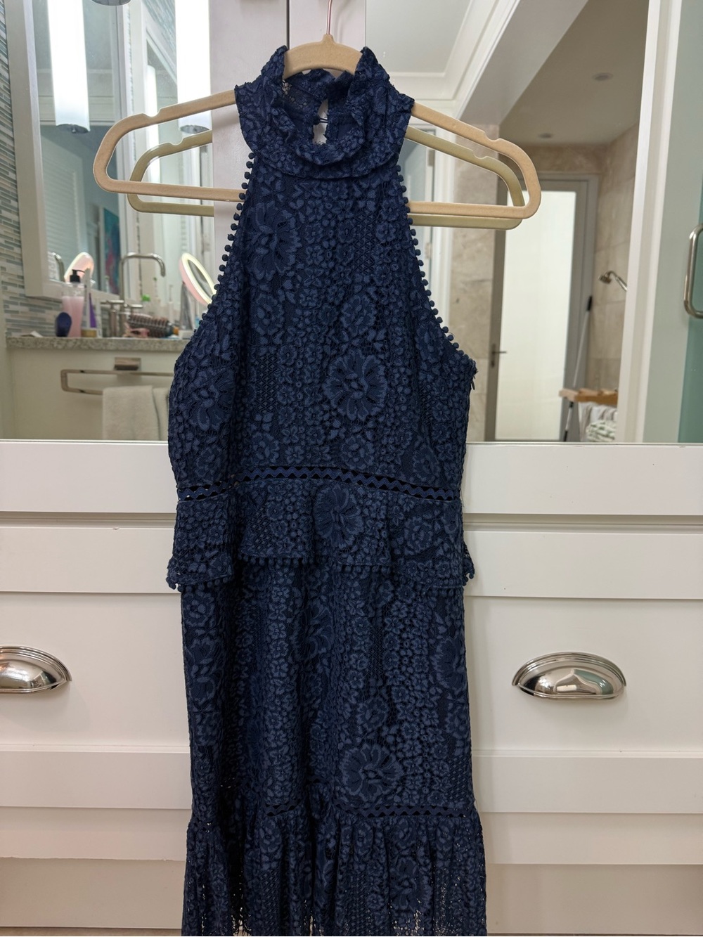 foxiedox Navy Floral Lace Halter Dress